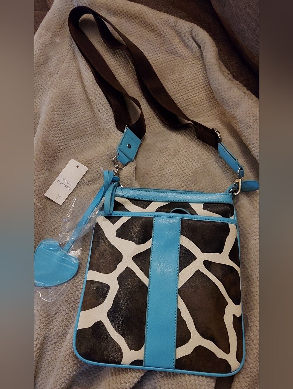 New Print Leather Crossbody Bag with Blue Trim - Women's Shoulder Bag
